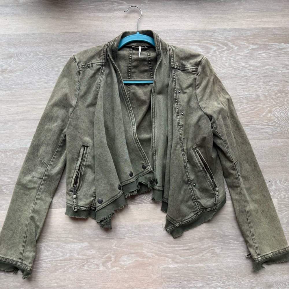 Free People Sage Green Denim Jacket